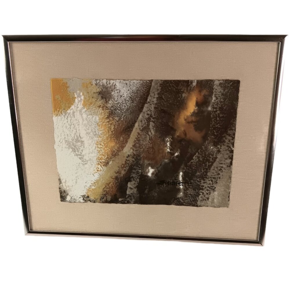 Abstract Mixed Media Painting Brown Yellow Beige By Suzanne Sandifer 8" X 10"